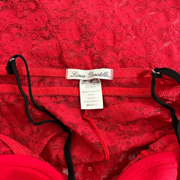 Vintage Linea Donatella sexy red & black lace padded babydoll chemise dress MED - Picture 3 of 6